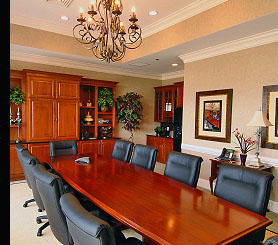 An elaborate lighting scheme in a company boardroom