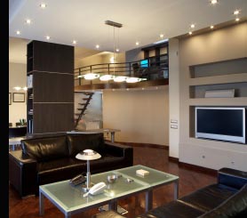 A lighting scheme installed in a modern open plan apartment