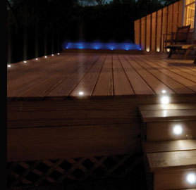 An example of LED Deck Lighting using recessed white & blue LED Lights