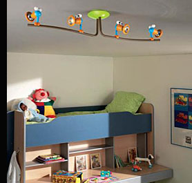 A Child's Bedroom with ceiling mounted 4 light "Birdie" fitting